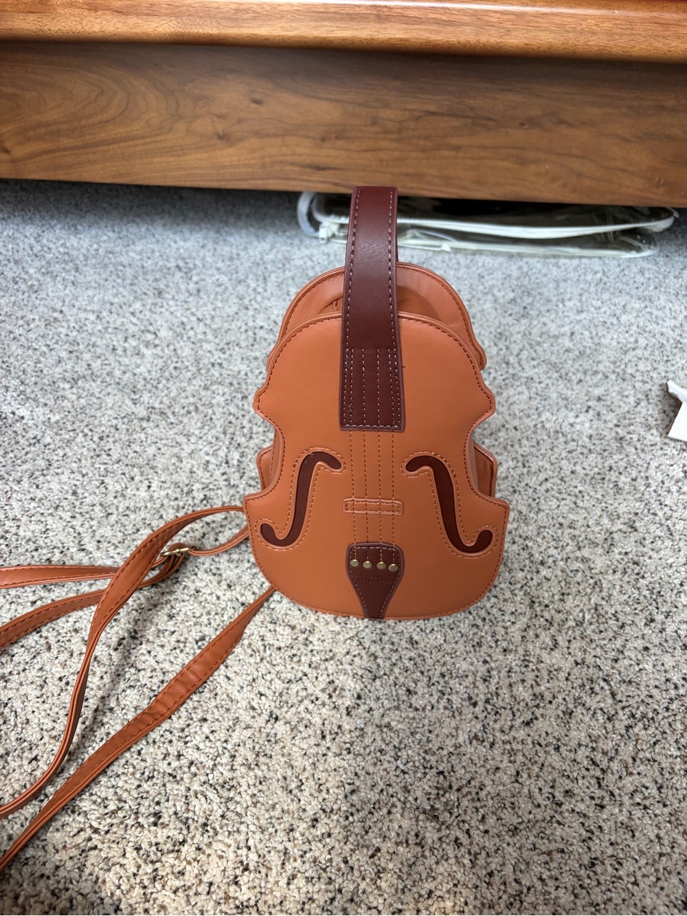 Violin-Shaped Crossbody Bag in Warm Tan and Brown